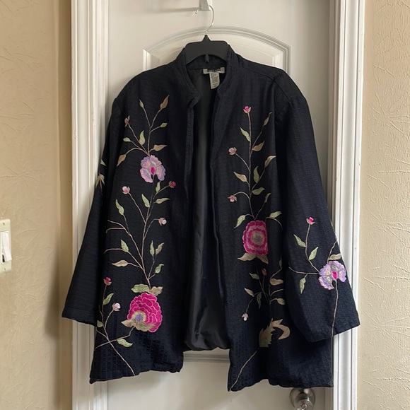June 3♻️Maggie Barnes Black Pink Green Purple Floral Blazer Suit Jacket size 4x - Picture 3 of 17